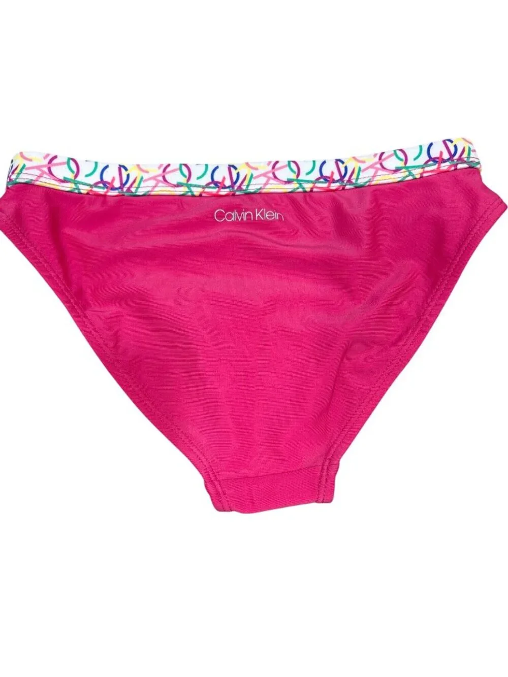 Calvin Klein Medium Kids Pink Bikini Bottom Multicolor Waistband Whimsical NWOT